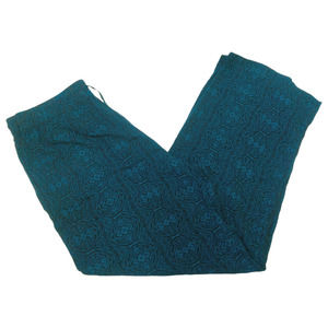 Norm Thompson Palazzo Pants Womens Large Blue Black Wide Leg Bohemian Hippie